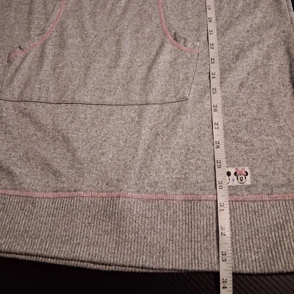 Disney Mickey Mouse Sleep Shirt L Gray Pink Kangaroo Pocket Fleece Nightgown - Picture 10 of 10